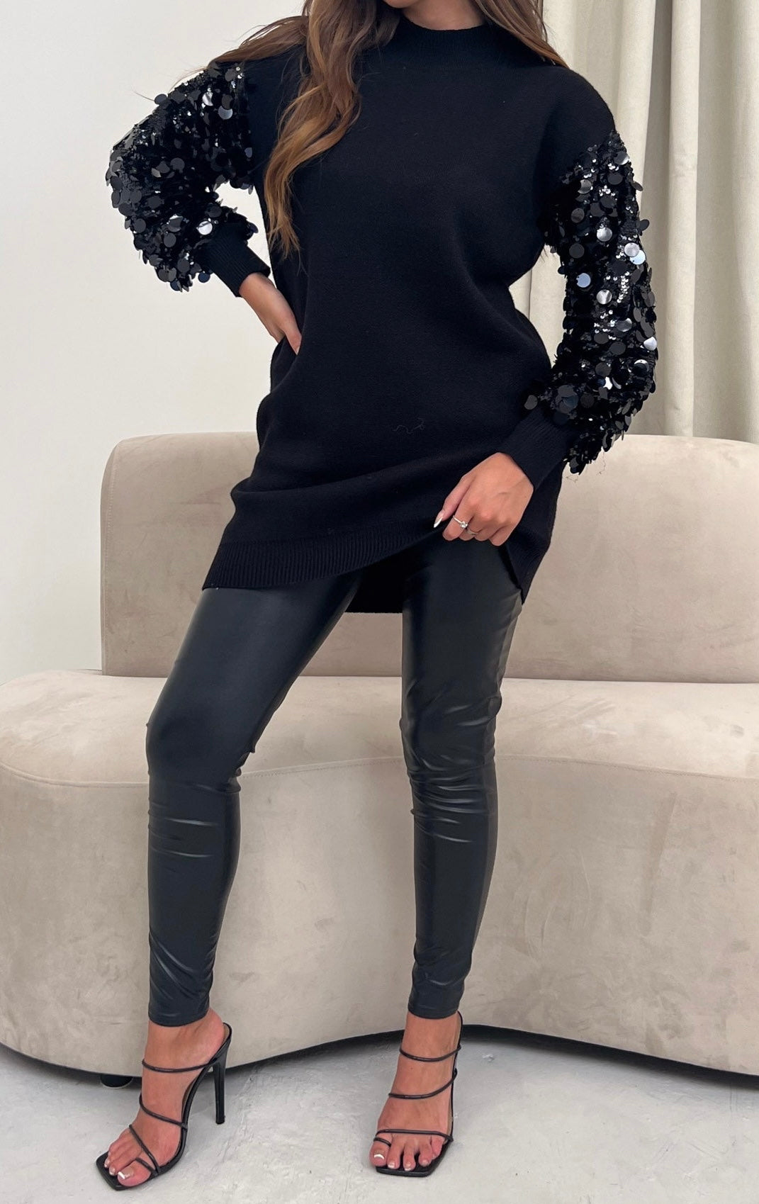 Black Sequin Sleeve Jumper/ Dress