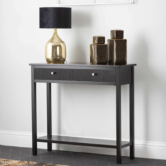 Ashton Black Wood 2 Drawer Console Table - Gold & Silver Handles Included