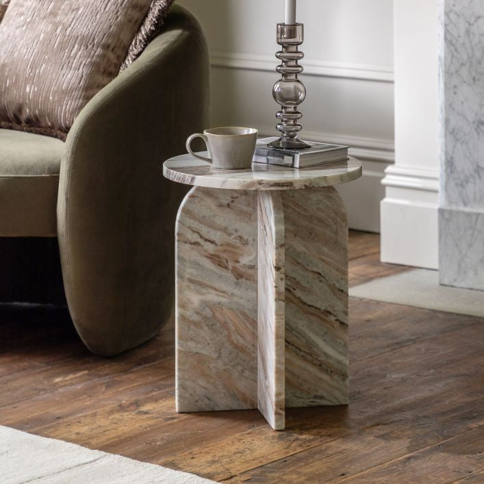 Remi Marble Side Table - Beige Marble