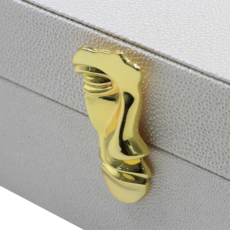 Set 2 White Faux Leather Jewellery/Display Boxes - Gold Face Handles