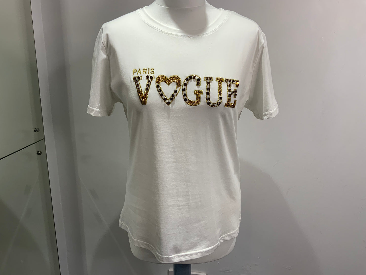 Golden “Vogue” Embellished T- Shirt