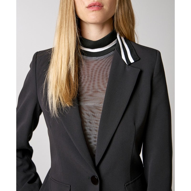 Access Fashion Soft Stripe Fabric Cuff and Collar Blazer