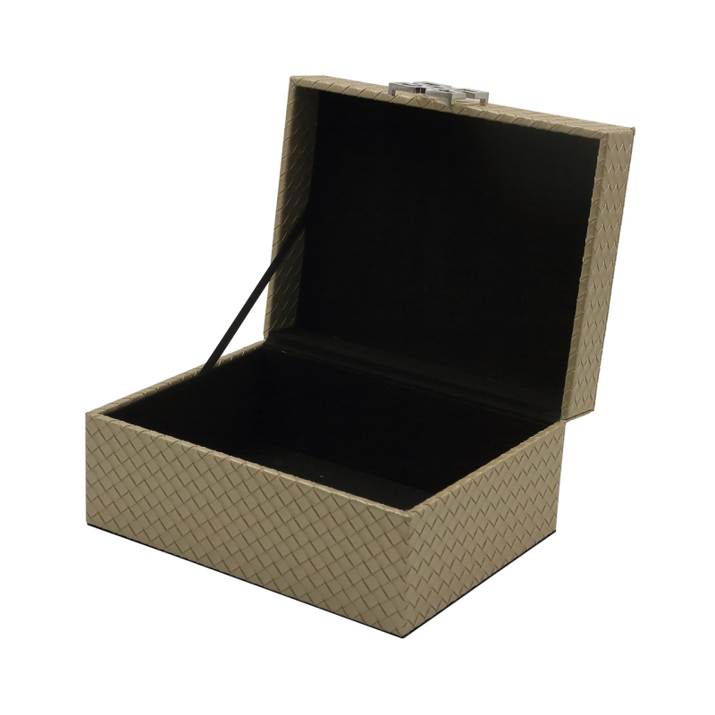 Set 2 Matt Gold Faux Leather Jewellery/Display Boxes - Silver Handles