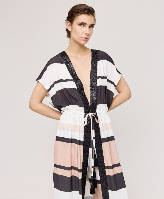 Access Fashion Striped kimono with Sequin Edge