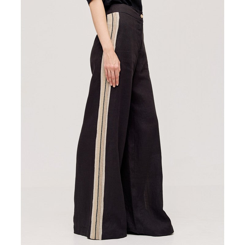 Access Fashion Linen Blend Trousers with Side Stipe Panel