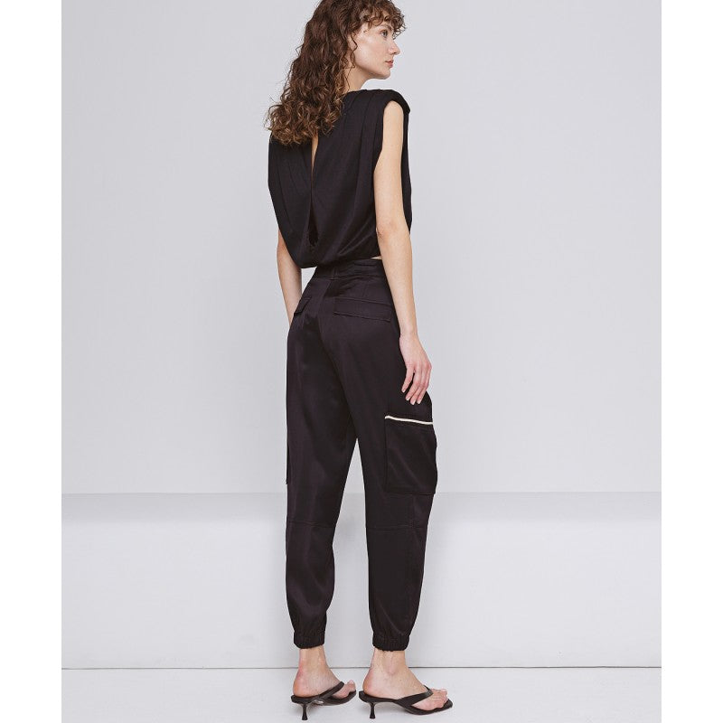 Access Fashion Satin Sports Luxe Pants with Ribbed Accents