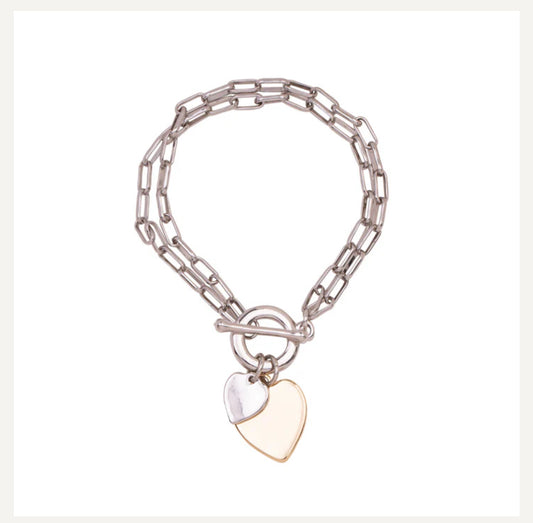 Sweetheart Double Gold/Silver Heart Chainlink Bracelet