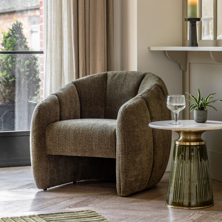 Huntley Moss Green Textured Fabric Tub Chair