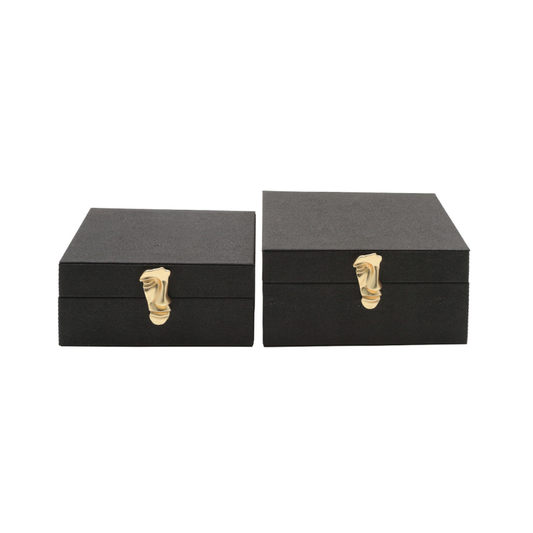 Set 2 Matt Black Faux Leather Jewellery/Display Boxes - Gold Face Handles