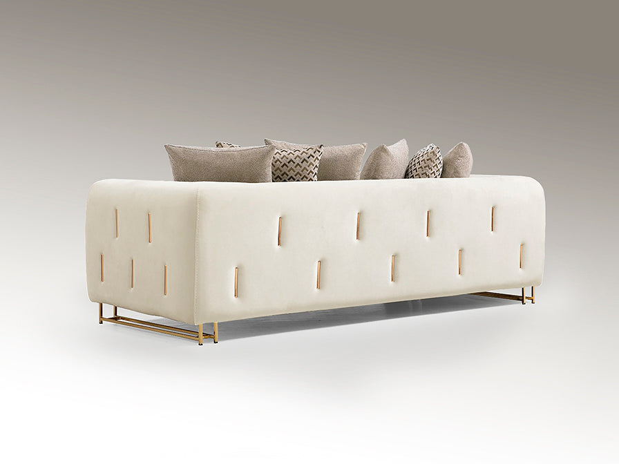 Signature Collection Viena Soft Velvet Upholstered 3 Seat Sofa - Ivory