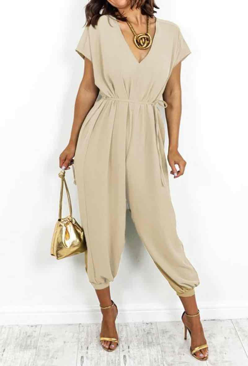 Made In Italy Fluid Jumpsuit with Elasticated Cuff Bottom