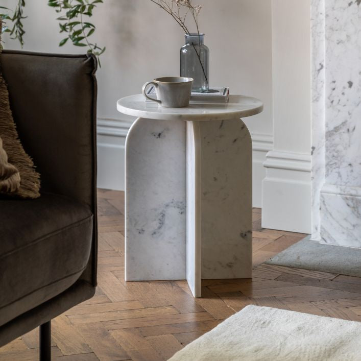Remi Marble Side Table - White Marble