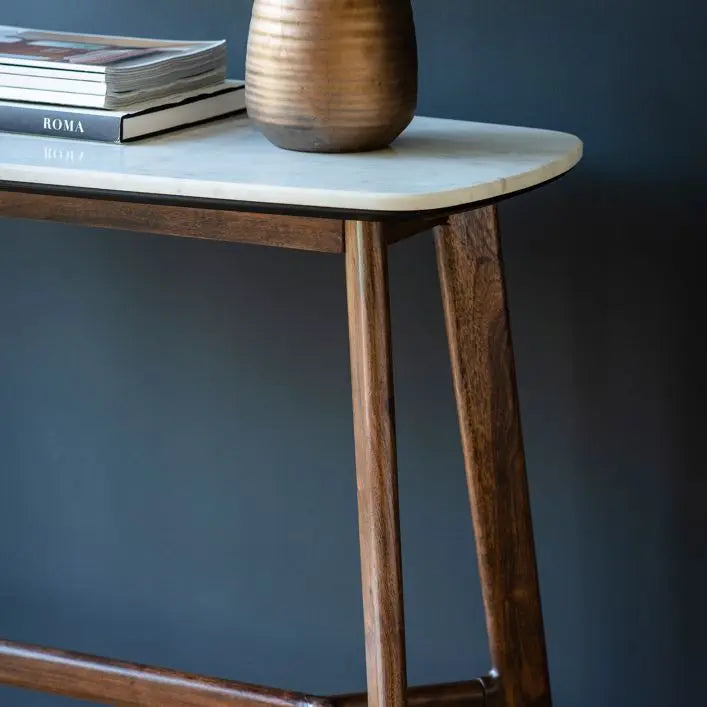 Milano Acacia and Marble Console Table