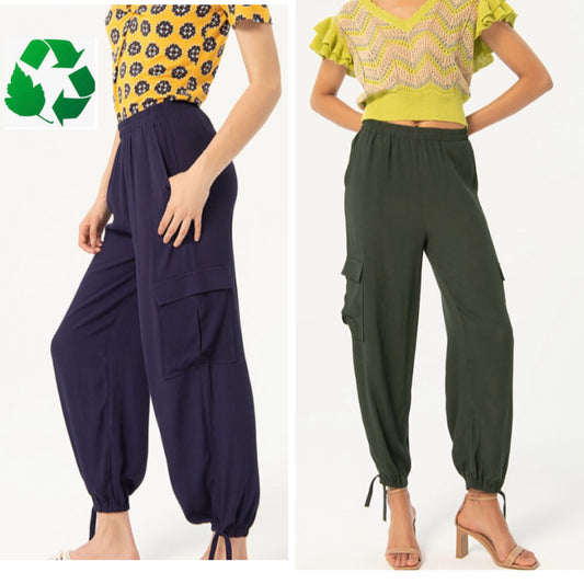 Surkana Tisa Crepe Eco Cargo Trousers with Tie Bottom - 2 Colours