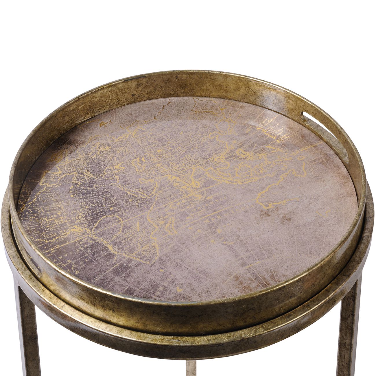 Antique Gold Atlas Side Tray Tables - Set Of 2