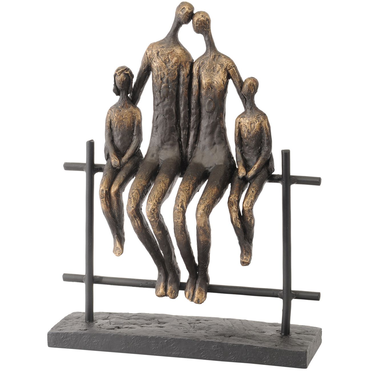 Libra Interiors Bronze Family of Four on Bench Sculpture