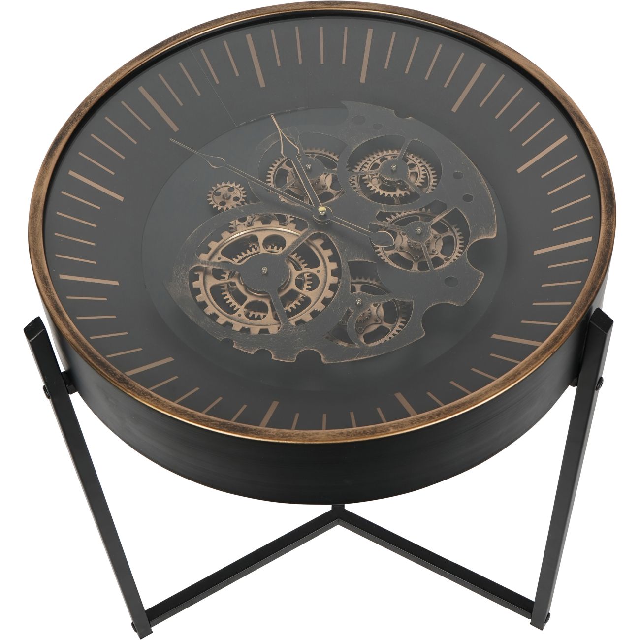 Side Table Clock with Moving Dials Black Gold