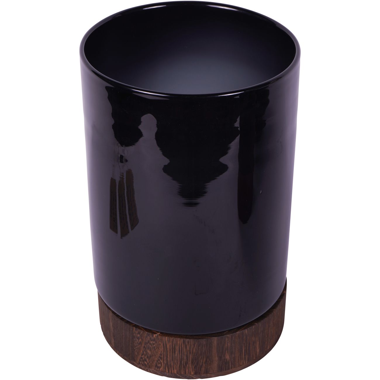 Noir Glass Votive Vase with Wooden Base 31.5cm