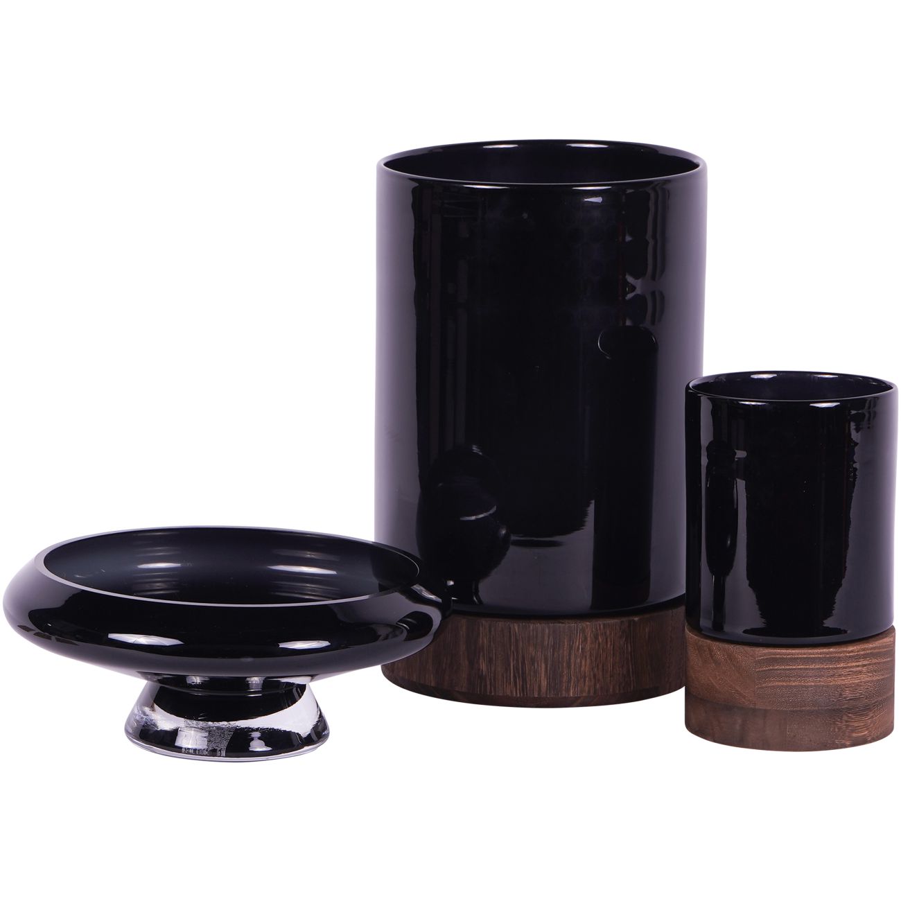 Noir Glass Votive Vase with Wooden Base 31.5cm