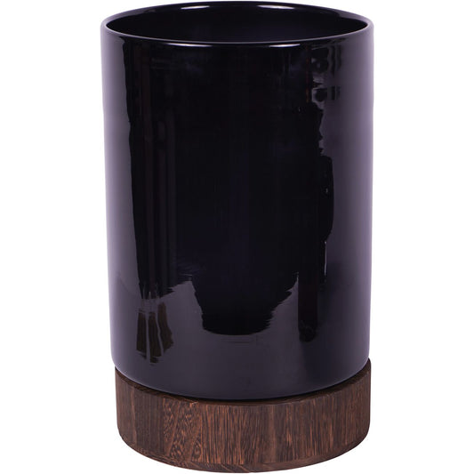 Noir Glass Votive Vase with Wooden Base 31.5cm