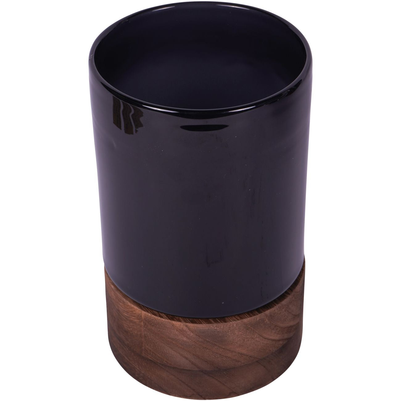 Noir Glass Votive Vase with Wooden Base 20.5cm