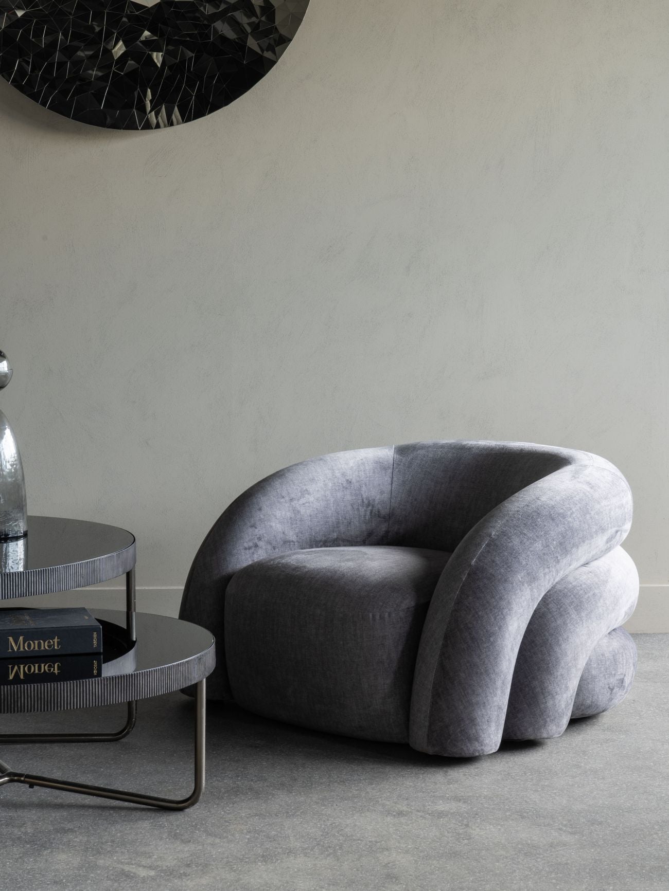 Casa Upholstered Curved Snug Chair Grey