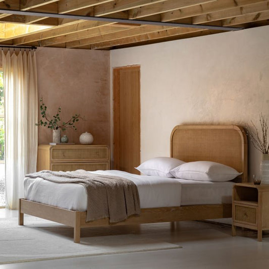 Positano Solid Wooden & Rattan Bed - King Size