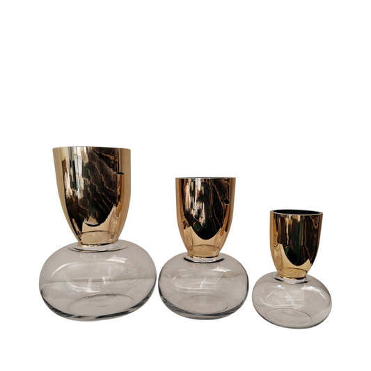 Gold & Clear Base Glass Vase - 3 Size Options