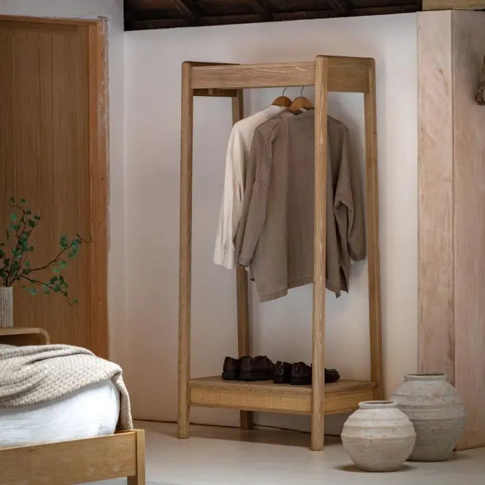 Positano Oak and Rattan Open Wardrobe