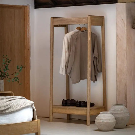 Positano Oak and Rattan Open Wardrobe