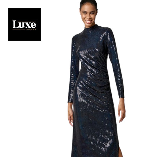 Access Fashion Midnight Navy Sequin Shimmer Midi Dress