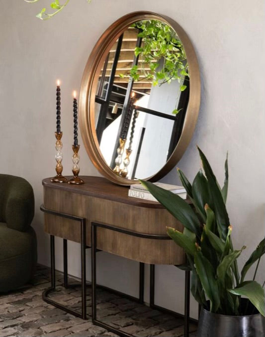 Georgia Corrugated Antique Gold and Solid Wood Top Console Table