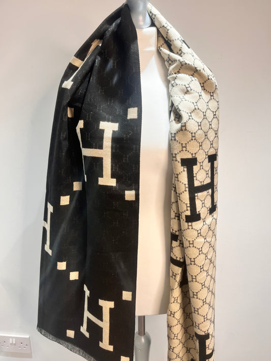 Black & Cream ‘H’ Designer Inspired Reversible Scarf