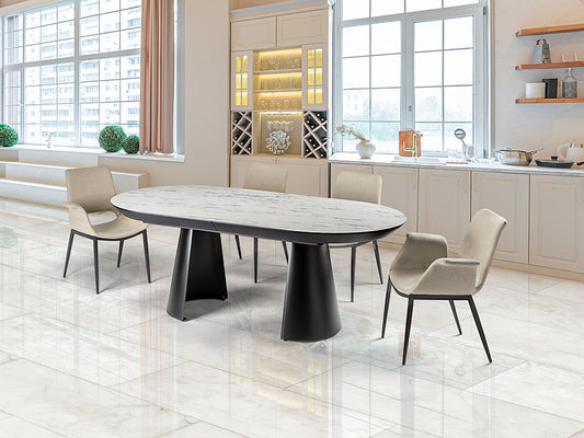 Signature Collection - Capri Extending Dining Table - White Marble Effect Top