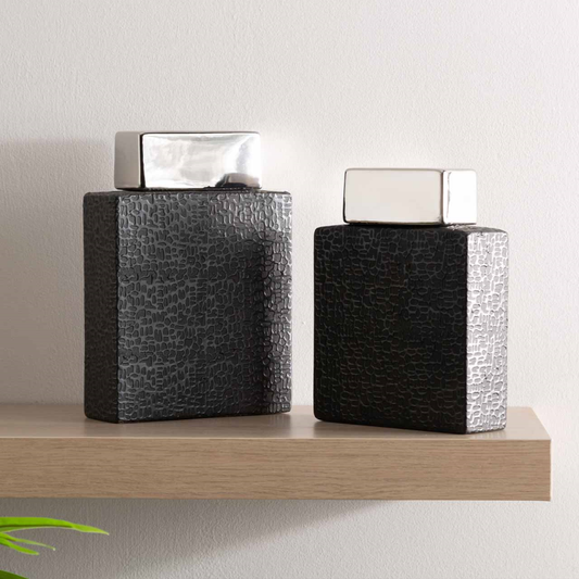 Black Textured Ceramic Ginger Jar- 2 sizes