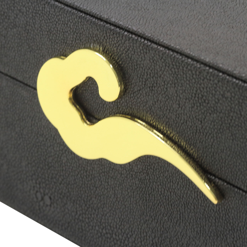 Set 2 Matte Black Faux Leather Jewellery/Display Boxes - Gold Wave Handles