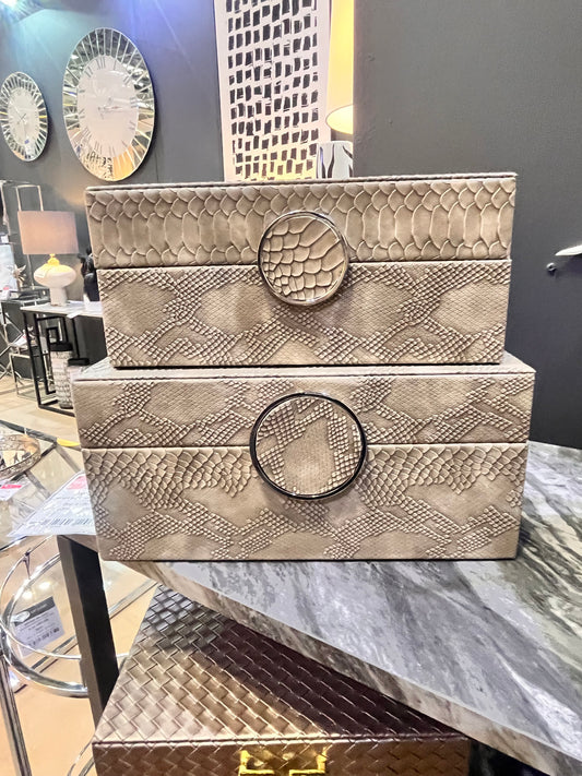 Set 2 Jewellery/Display Boxes - Taupe Snakeskin Effect
