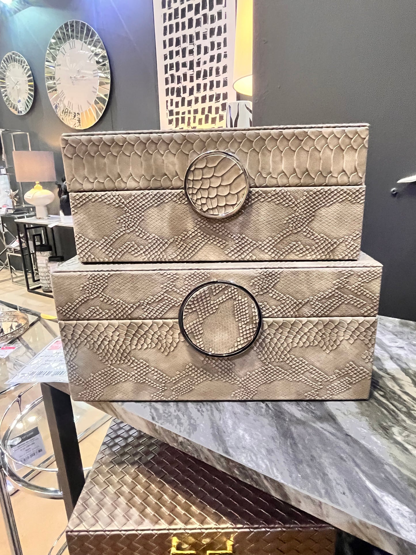 Set 2 Jewellery/Display Boxes - Taupe Snakeskin Effect