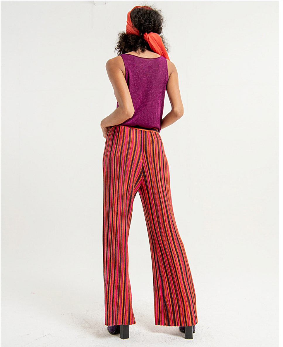 Surkana Flare Bottom Multi Stripe Knitted Trousers