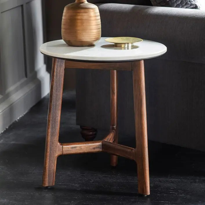 Milano Acacia Wood and Marble Side Table