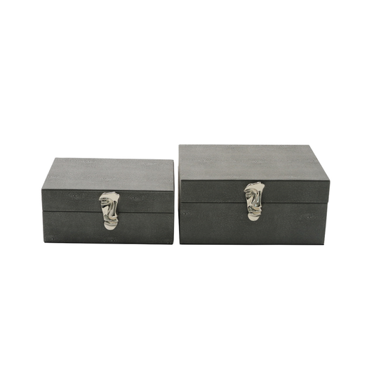 Set 2 Grey Faux Leather Jewellery/Display Boxes - Chrome Face Handles