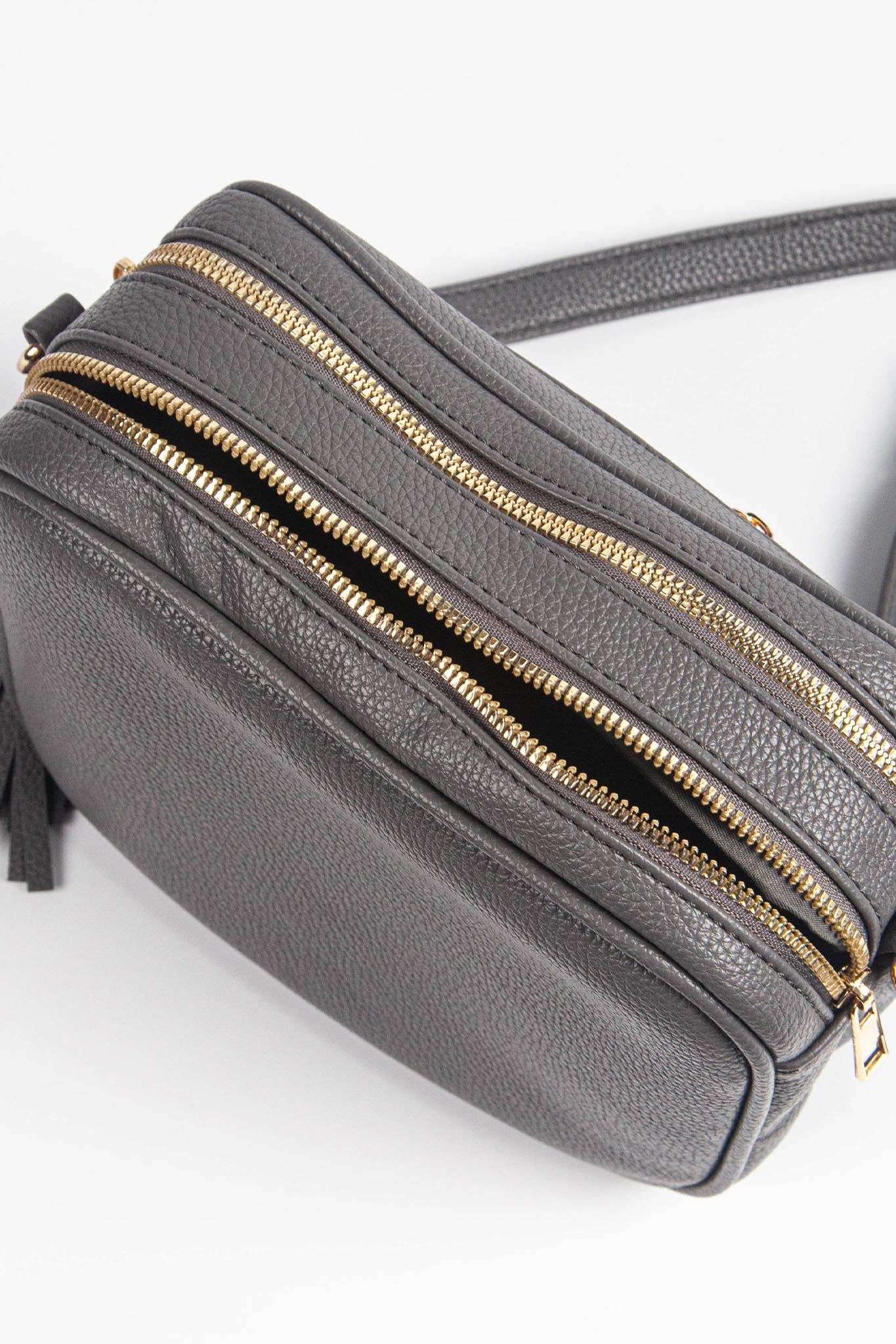 Double Zip Vegan Leather Camera Bag