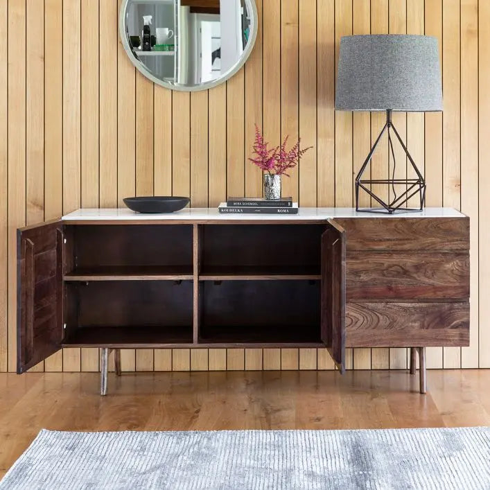 Milano Solid Acacia Wood and Marble Sideboard