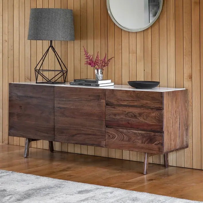 Milano Solid Acacia Wood and Marble Sideboard