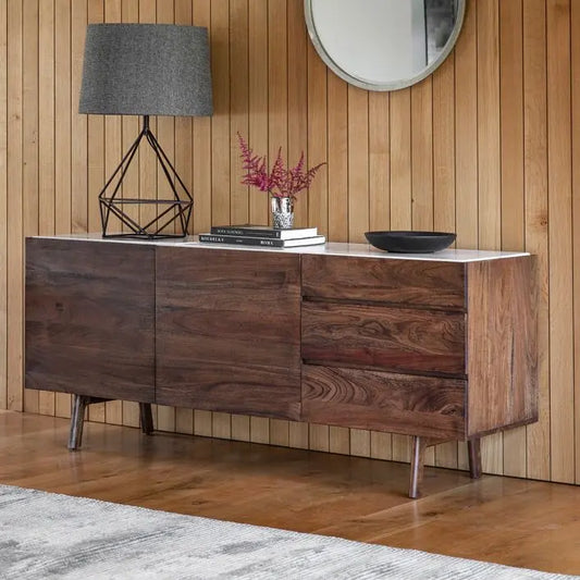 Milano Solid Acacia Wood and Marble Sideboard