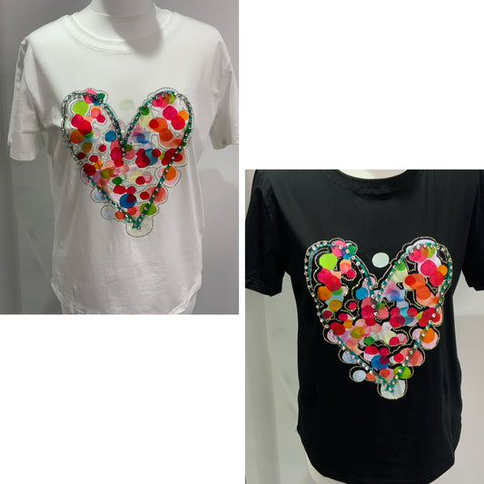 Embelished Coloured Hearts T-Shirt