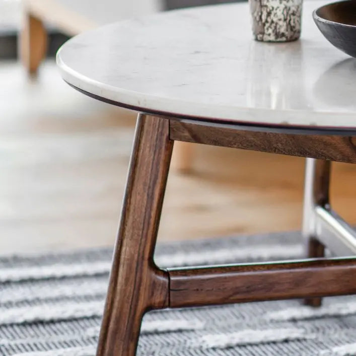 Milano Acacia Wood and Marble Round Coffee Table