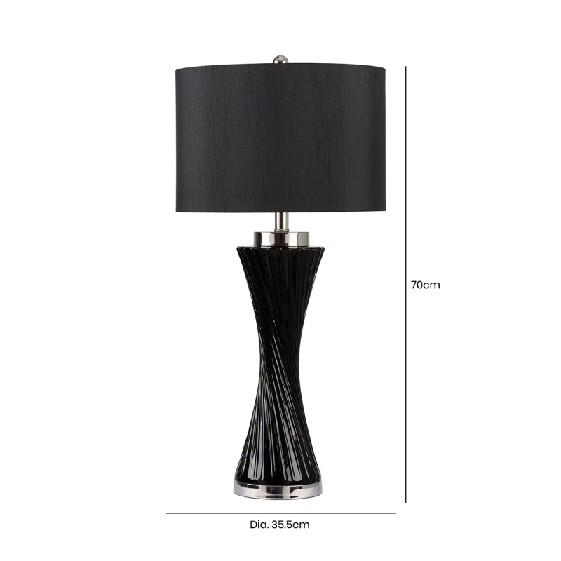 Brianna Twisted Glass Tall Table Lamp with Black Shade - 78cm