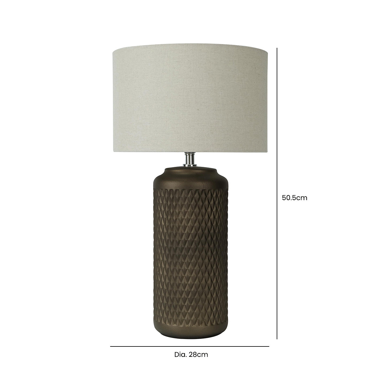 Brown Ceramic Textured Lamp - Beige Linen Shade - 50.5cm