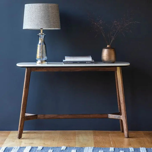 Milano Acacia and Marble Console Table